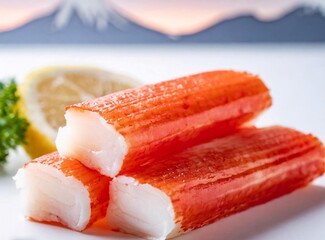 Crab sticks with Japanese background. Traditional food from Japan. © D'Arcangelo Stock