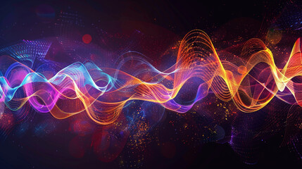 Develop a vibrant vector artwork illustrating sound waves oscillating with vitality and rhythm in a wave-like motif.