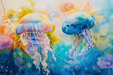 Colorful Watercolor Illustration of a Jellyfish Sting Experience