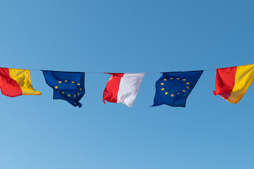 Flags of Warsaw, Poland and the European Union