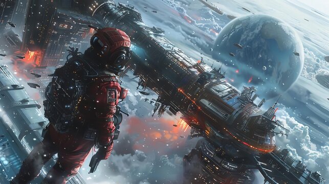 A dramatic encounter between a space pirate and an intergalactic law enforcer on a space station,