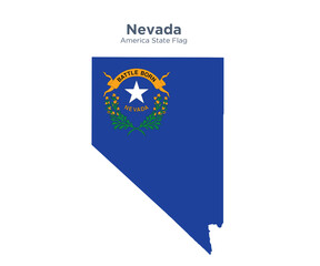 Nevada flag and map.Flags of the U.S. states and territories. America states flag and map on white background.