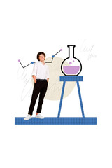 Composite collage picture image of&nbsp;smart clever intelligent schoolboy chemistry flask subject study schoolkid&nbsp;weird freak bizarre unusual