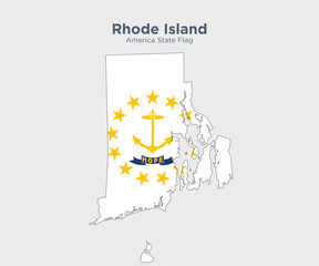 Rhode Island flag and map.Flags of the U.S. states and territories. America states flag and map on white background.