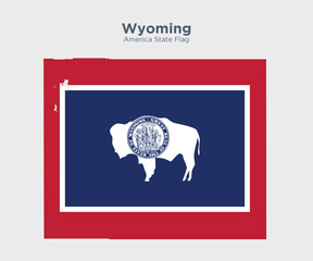 Wyoming flag and map.Flags of the U.S. states and territories. America states flag and map on white background.