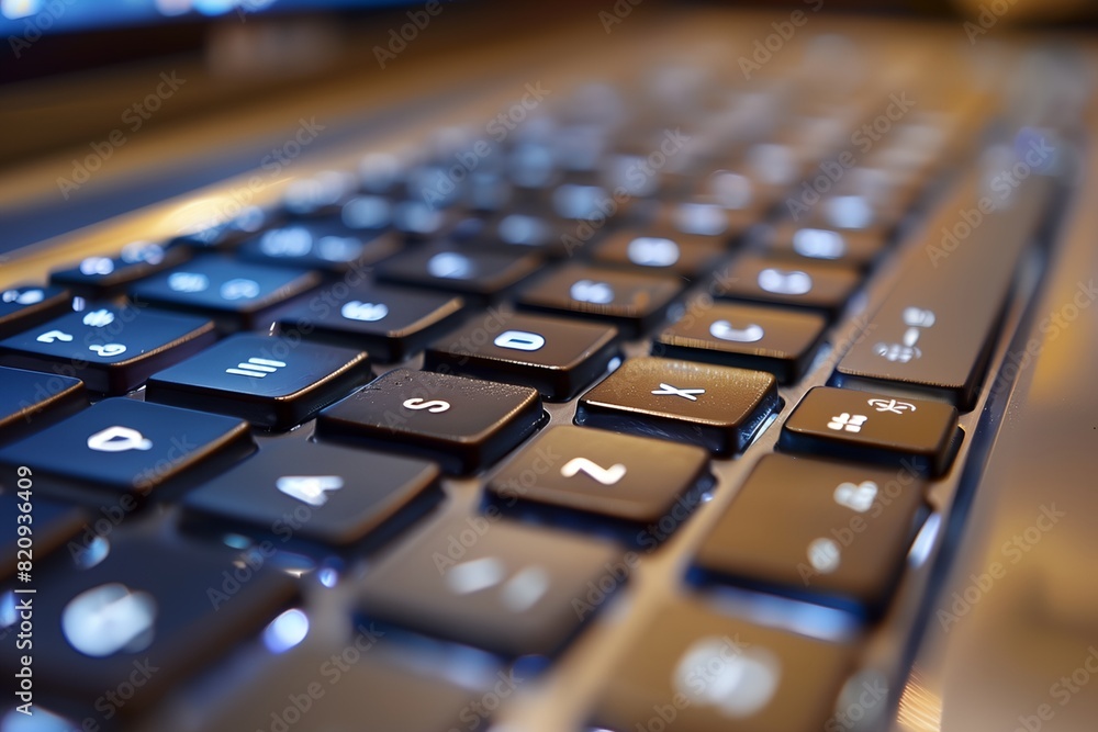 Poster a close up of a keyboard with a blurry background