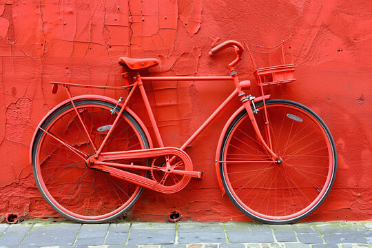 Red bicycle on a brick wall, world bicycle day