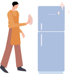 The boy is cleaning the fridge.