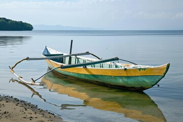 Fototapeta premium Flip-flops and shells on the beach.. Beautiful simple AI generated image in 4K, unique.