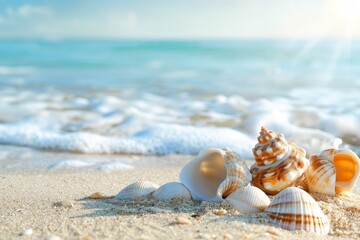 Heart-shaped Seashell in the Seaside. Beautiful simple AI generated image in 4K, unique.