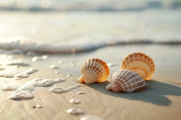 color flip-flops on white beach sand over blue transparent ocean wave background. Beautiful simple AI generated image in 4K, unique.
