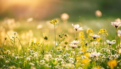 a tranquil meadow blanketed with wildflowers blurred background selective focus