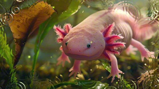wildlife of amphibians. pink axolotl underwater