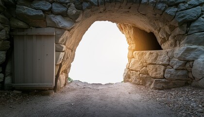 cave opening mysterious den entrance in bright light isolated on a transparent background png...