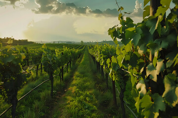Expansive vineyards filled with ripe grapes, showcasing the beauty and abundance of large...