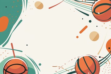 Playful basketball court frame with room for your message, featuring vibrant, abstract shapes reminiscent of hand-painted art