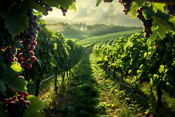 Expansive vineyards filled with ripe grapes, showcasing the beauty and abundance of large...