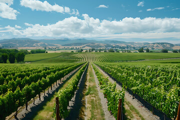 Expansive vineyards filled with ripe grapes, showcasing the beauty and abundance of large plantations.