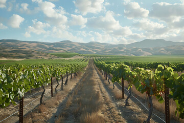 Expansive vineyards filled with ripe grapes, showcasing the beauty and abundance of large plantations.
