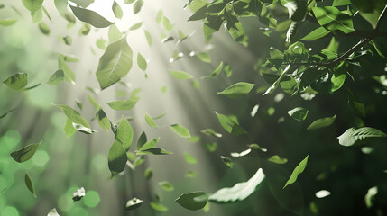 Flying leaves effect with mild sunbeam in 3d illustration vector