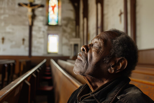 AI Generated African American man is praying in a church