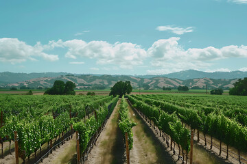 Obraz premium Expansive vineyards filled with ripe grapes, showcasing the beauty and abundance of large plantations.