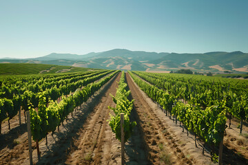 Fototapeta premium Expansive vineyards filled with ripe grapes, showcasing the beauty and abundance of large plantations.