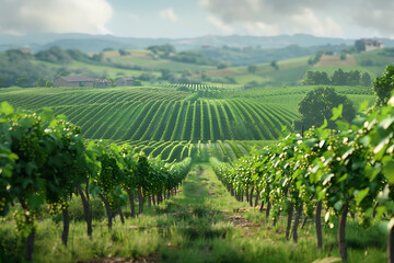 Obraz premium Expansive vineyards filled with ripe grapes, showcasing the beauty and abundance of large plantations.