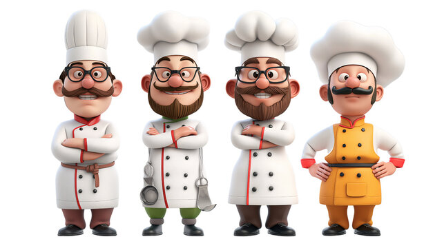 different of Cartoon characters chef collection set in 3d transparent background