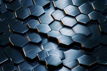 Fototapeta premium Hexagonal abstract metal background with light AI