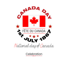 Fête du Canada=Canada Day
Holiday design, background with handwriting texts, maple leaf and national flag colors for First of July, Canada National day, celebration; Vector illustration.