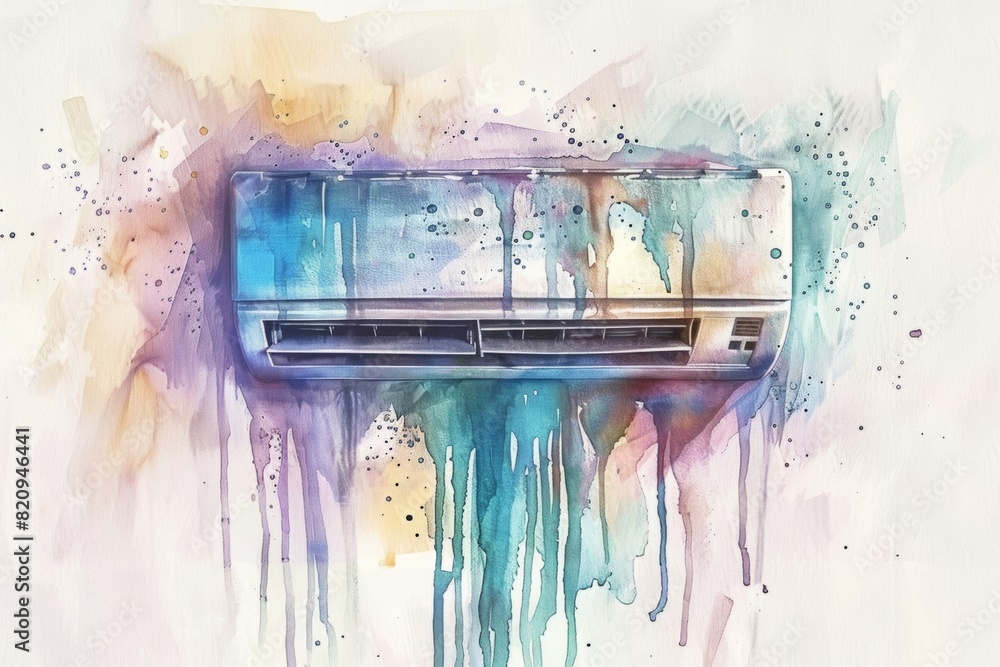 Wall mural Leaking Air Conditioner Watercolor Illustration