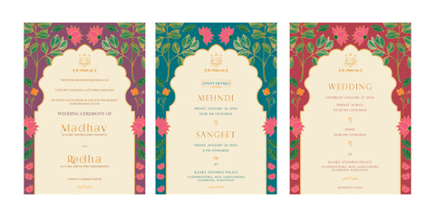 Indian Wedding Invitation set of Mehndi, Sangeet and wedding