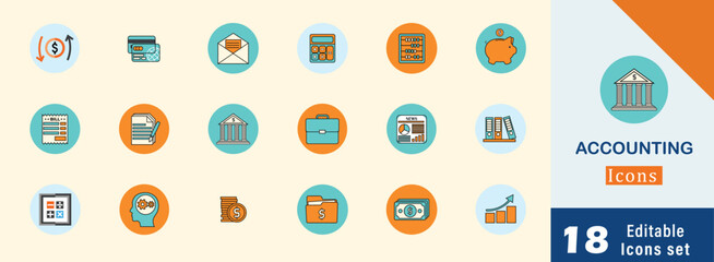 Accounting icon set. Containing financial statement, accountant, financial audit, invoice, tax calculator