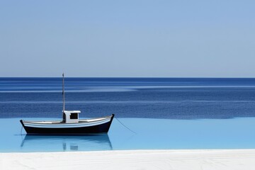 Naklejka premium Serene Beach Scene with Ready-to-Sail Boat