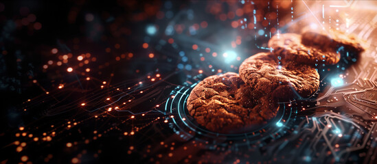 Cookies on technology background, banner with copy space for text. Online privacy and data protection regulations on Internet. Accept Third Party Cookie on the Website concept
