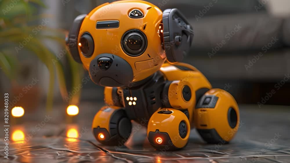 Poster this robot dog sitting on a table near candles. robot dog sitting next to candles