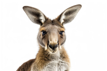 A kangaroo with a wide smile, looking joyful, isolated on a white background