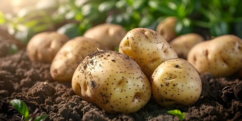 New potatoes freshly harvested with earthy skin perfect for a comforting meal. Concept Potato Harvest, Farm Fresh, Comfort Food, Root Vegetables, Home Cooking