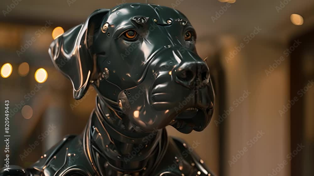 Leinwandbilder this robot dog stands in front of a modern building. robot dog standing in front of building