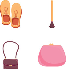 Fashion accessory icons set cartoon vector. Woman footwear and accessory. Fashion concept