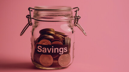 Jar Filled With Coins With Savings Written On It