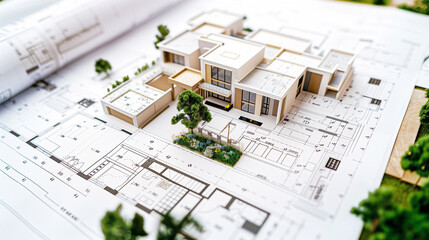 Model House on Blueprint