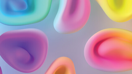 Dreamy pastel abstract fluid background with light blue, pink and yellow. Vivid rainbow colors colorful smooth waving silk textured wallpaper background banner.