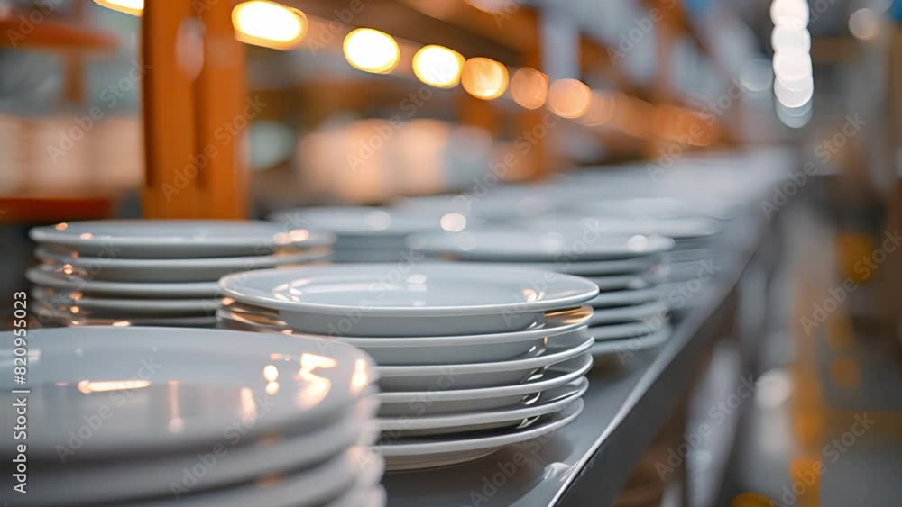Poster this plates on automated conveyor belt in industrial setting. plates moving on conveyor belt in fact
