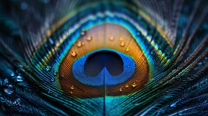 Naklejka premium Vibrant Close-Up of a Peacock Feather on Colorful Background