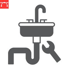 Sink installation glyph icon, plumbing service and handyman work, household repair vector icon, vector graphics, editable stroke solid sign, eps 10.