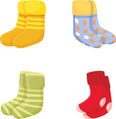 Sock icons set cartoon vector. Stylish cotton and woolen sock. Foot clothing