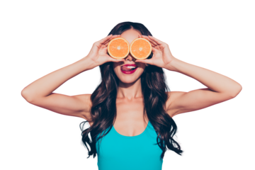 Portrait of cheerful girlish foolish glamorous lovely attractive sweet wavy-haired lady red lips covering closing eyes like glasses opened mouth isolated over pink pastel background