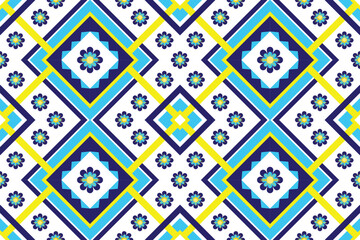 Blue blossom tribal seamless pattern 
